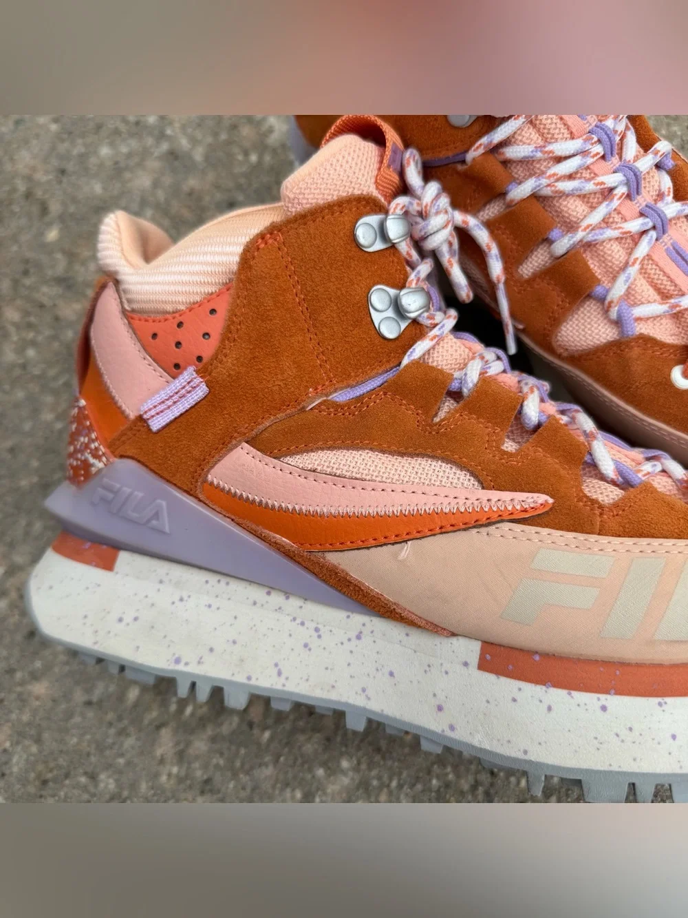 Fila Renno Multi Trekking Hi Shoes Womens 10 Orange Purple Suede Chunky Sneakers - Picture 2 of 9